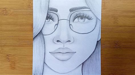 Realistic Sketch of a Girl with Glasses 